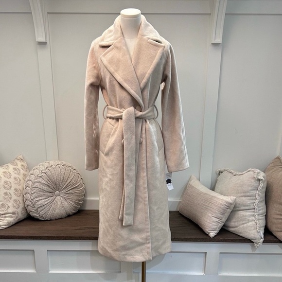 Bernardo Jackets & Blazers - Bernardo Beige Cream Long Belted Coat NWT Size Large